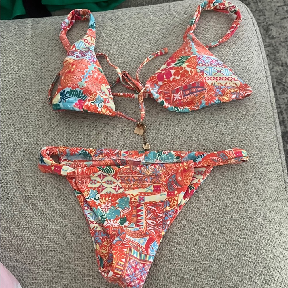 SHEIN Red and Blue Bikini Swim Set with Adjustable Ties